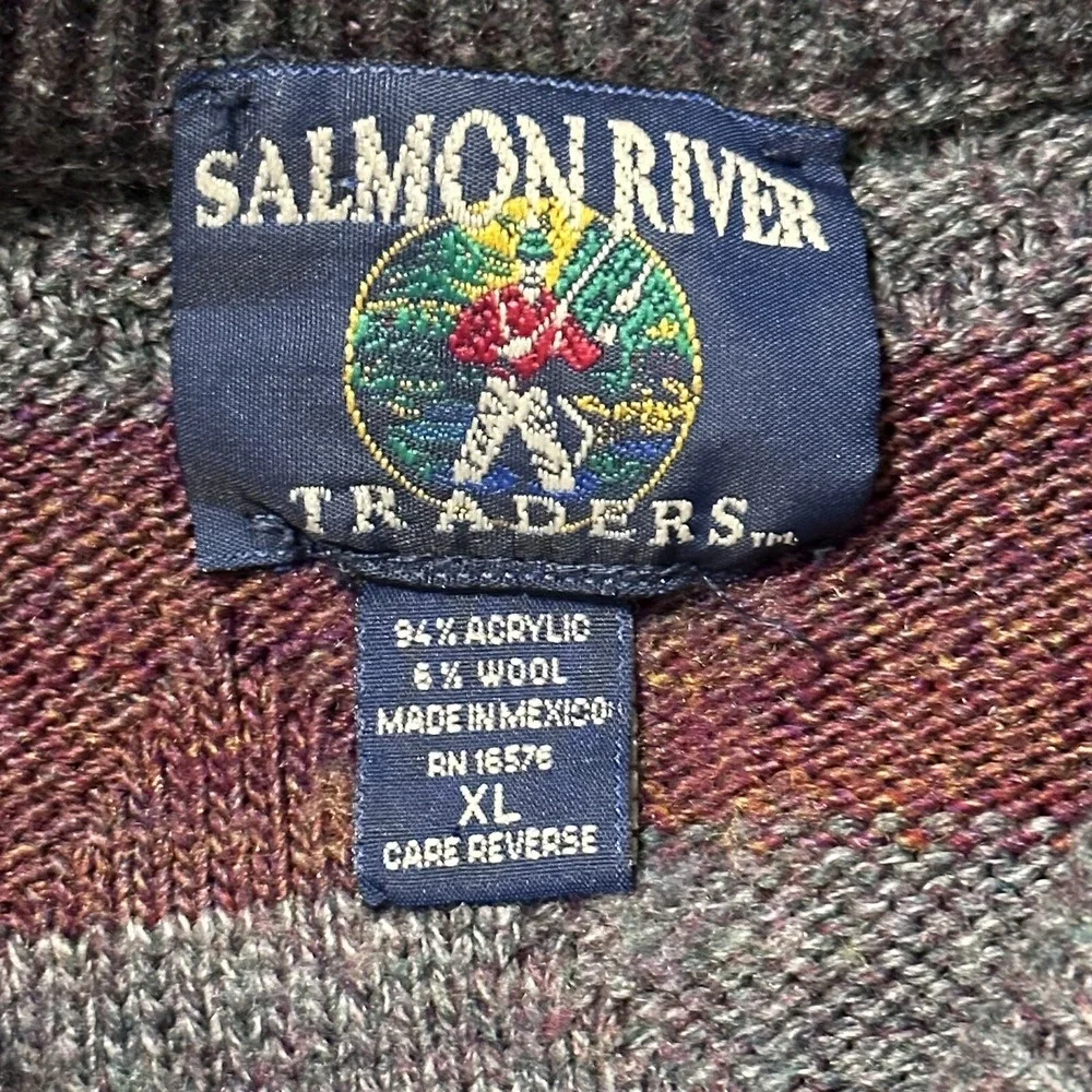 VINTAGE MENS XL SALMON RIVER TRADERS ACRYLIC WOOL SWEATER 90S EMO‎ DAD RETRO